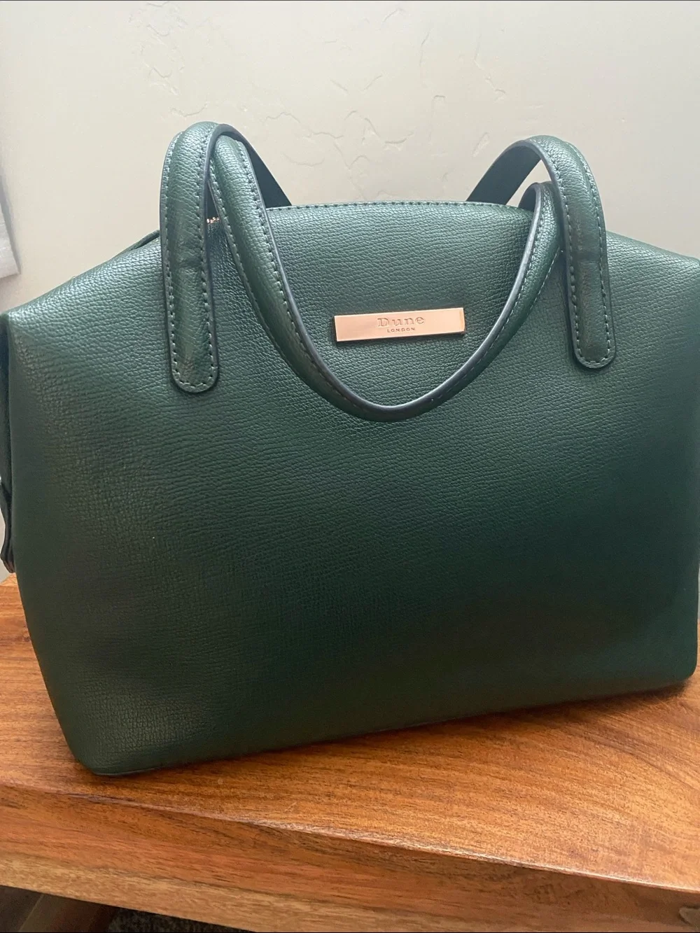 Dune London Dark Green Satchel with Rose Gold Chain Trim